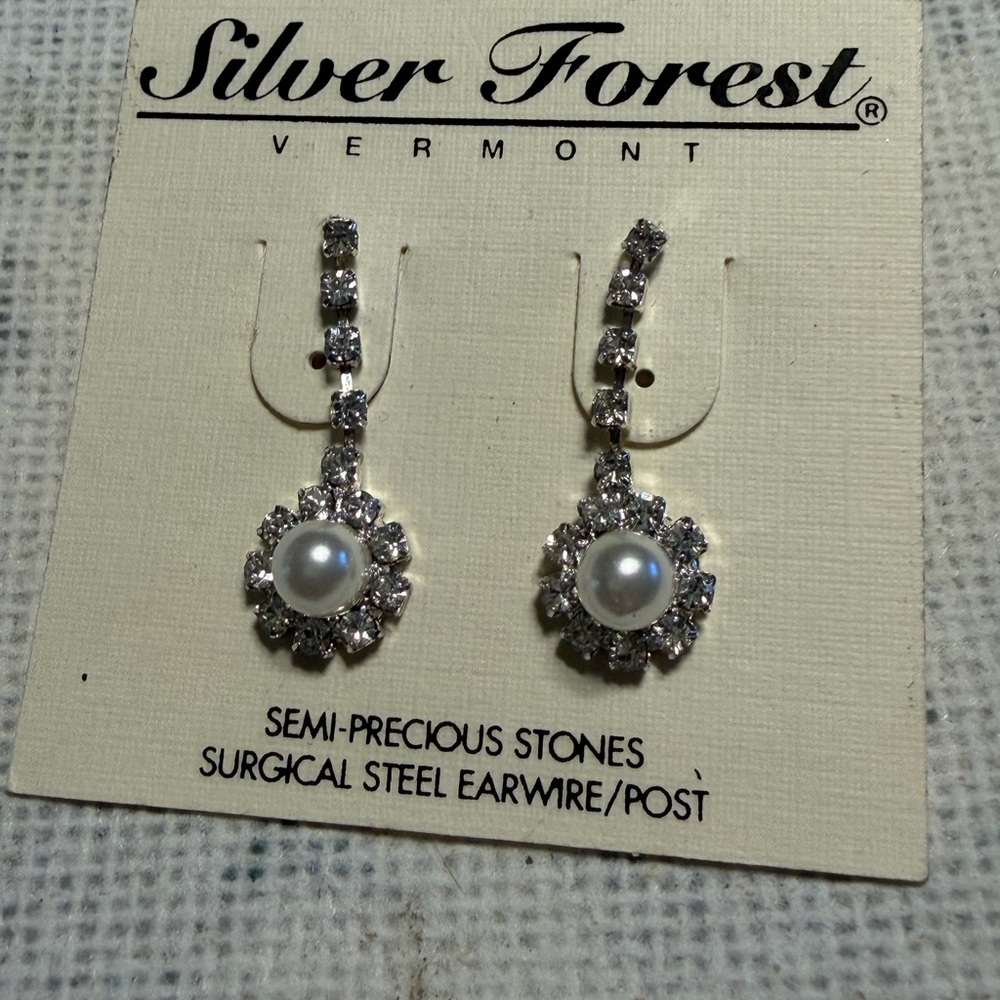 Silver Forest White Pearl and Silver Crystal Drop Earrings - Picture 2 of 2